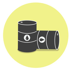 two black barrels of oil on a yellow background