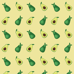 uniform pattern of two avocado halves on a yellow background