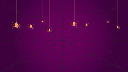 yellow spiders on a dark purple background hang on thin webs