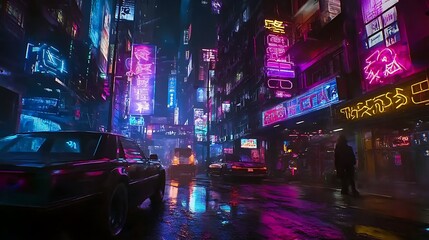Fototapeta premium Neon Cityscape in the Rain