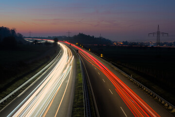 Nighttime Highway Light Trails