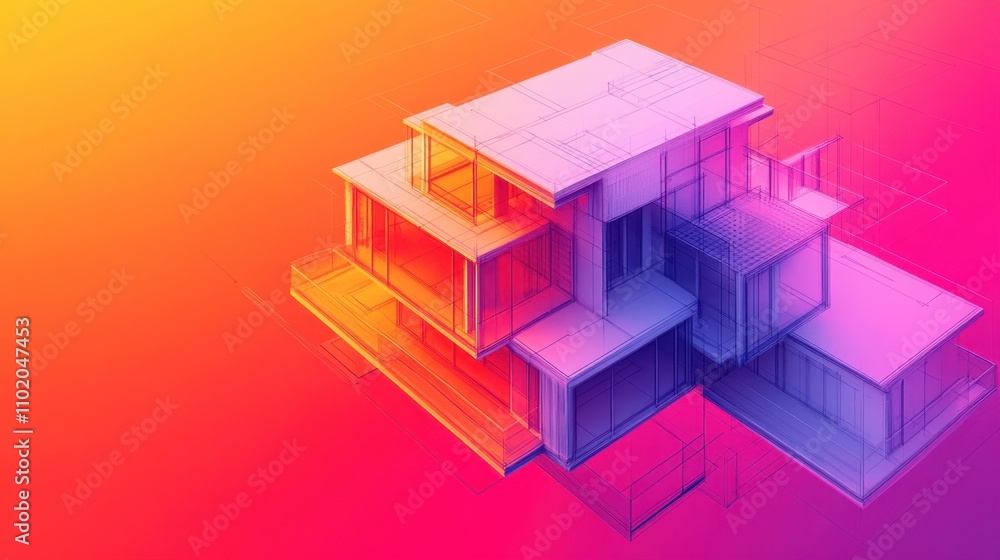 Poster modern architectural design concept with vibrant gradient background