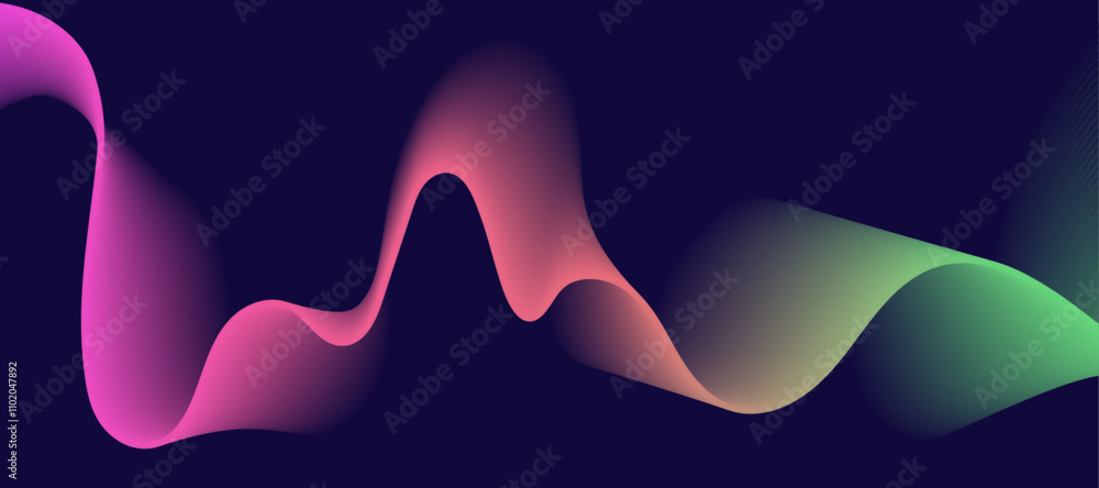 Poster Modern color gradient flowing wave lines. Dark abstract background with glowing wave. Shiny moving lines design element. Futuristic technology concept.