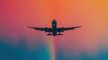 Naklejka premium Aviation adventure plane ascending through rainbow colors