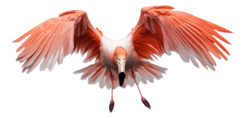 PNG Pink flamingo in flight with wings spread wide
