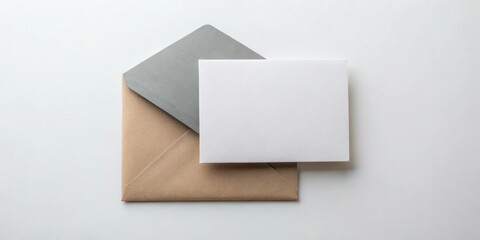 5x7 card mockup with grey envelope on white background, stationery, blank card, design, gray paper, invitation, greeting