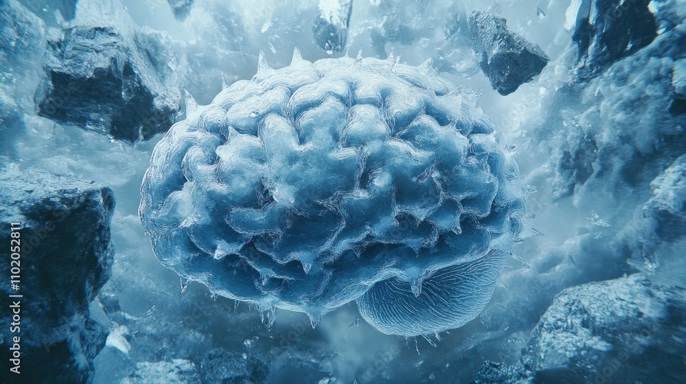 Poster intricate close-up of a brain surrounded by experimental elements