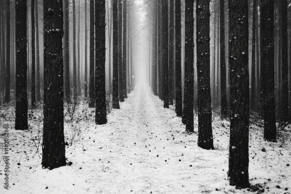 Poster a snowy forest with a path through it