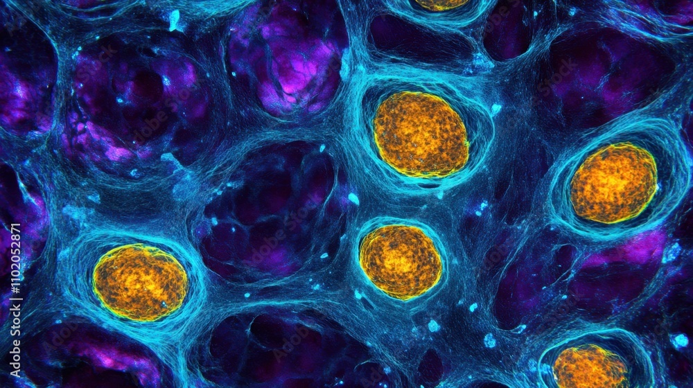 Poster stunning close-up of colorful cell structures under microscope