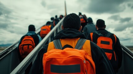Obraz premium Passenger boarding scene at airport outdoor photography action perspective
