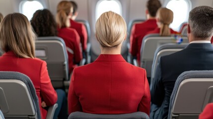 Obraz premium In-flight safety instructions by flight crew demonstration