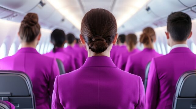 Safety demonstration by flight attendants an in-flight action scene