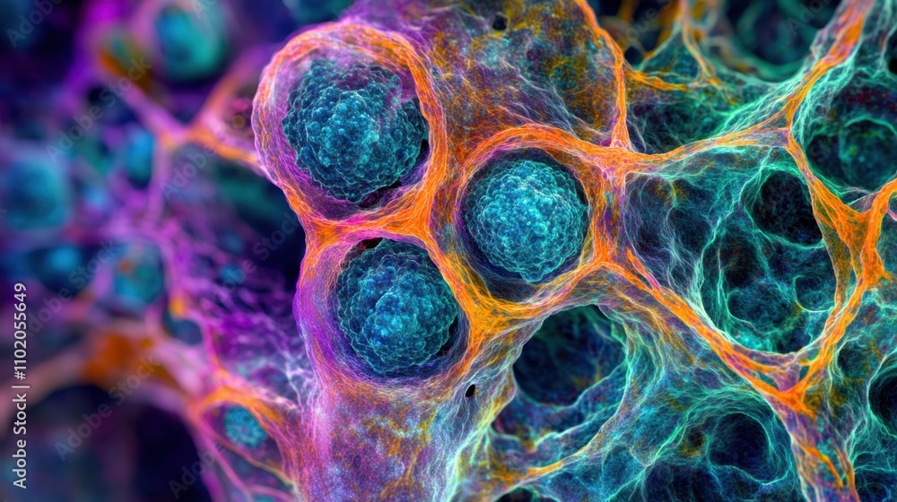 Poster colorful abstract microstructure of cells and biological elements