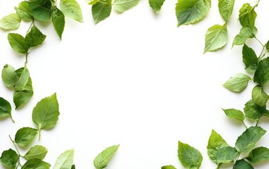 frame of green leaves isolated on white background