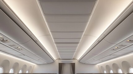Obraz premium Flight crew closing overhead bins safety in airplane cabin