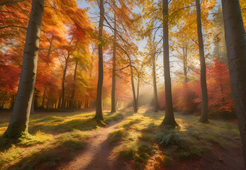 Obraz premium autumn forest in the morning