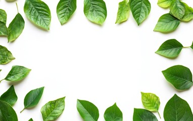frame of green leaves isolated on white background