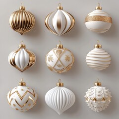 Set of white and gold realistic Christmas decorations. 3d render vector illustration  " ai generated "	
