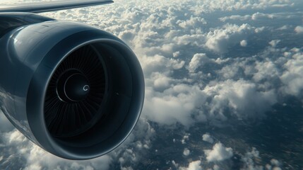 Sleek airplane soaring above clouds aerial aviation photography