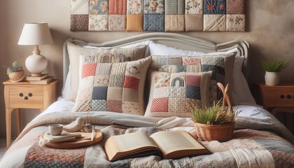 Patchwork Kissen im modernem Schlafzimmer
