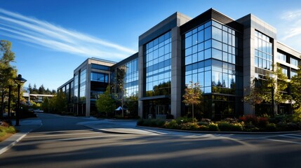 Modern Glass Office Building on a Sunny Day