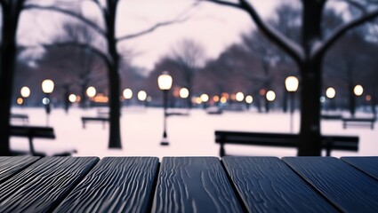 Obraz premium Warm and Festive Wooden Table with Holiday Background