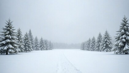 Obraz premium Snowy Winter Field with Coniferous Trees