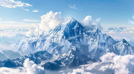 Fototapeta premium Beautiful scenery at the summit of Mount Everest, covered in snow with white clouds.