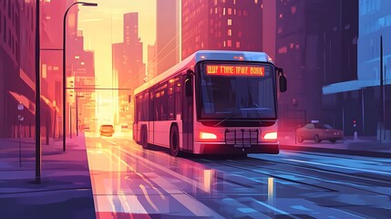 Obraz premium City Bus at Sunset Urban Transit Scene