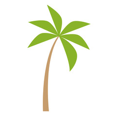 Stylized palm tree with six pointed green fronds and a curved brown trunk.
