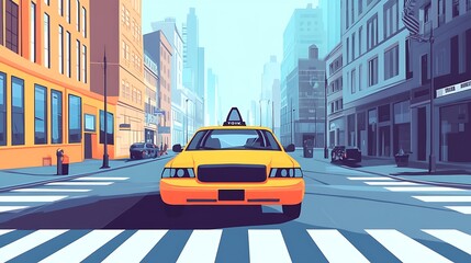 Obraz premium Yellow Taxi Cab on City Street Crossing