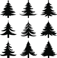 Beautiful Christmas Tree Silhouette Bundle Vector Art for Holiday Graphics.