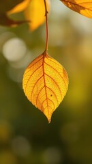 Obraz premium A close-up photo of a gilded leaf gracefully falling in a serene and reverent manner, symbolizing nature's beauty and tranquility, beauty, peaceful