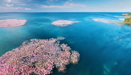 Naklejka premium 夏の日差しを受けて水面に浮かぶ美しい花々