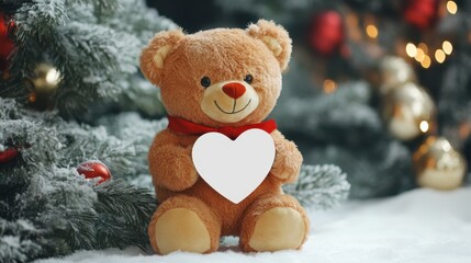 Adorable Teddy Bear with Heart in Festive Christmas Setting