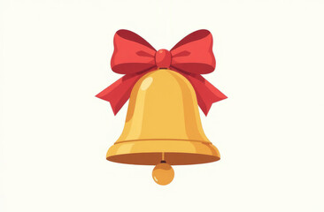 Christmas bell with red ribbon, white background.
