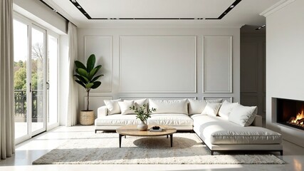 Modern White Drawing Room Interior Design, Luxurious Living Room, Elegant White Space