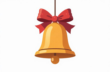 Christmas bell with red ribbon, white background.