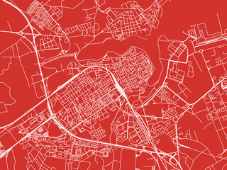 Christmas Map of Brindisi, Italy in Snowy White on Festive Red Background.