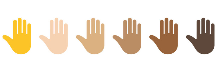 Waving hands icons set isolated on white background. A sign of greeting or goodbye. Flat style. Vector illustration