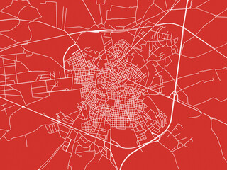 Christmas Map of Altamura, Italy in Snowy White on Festive Red Background.