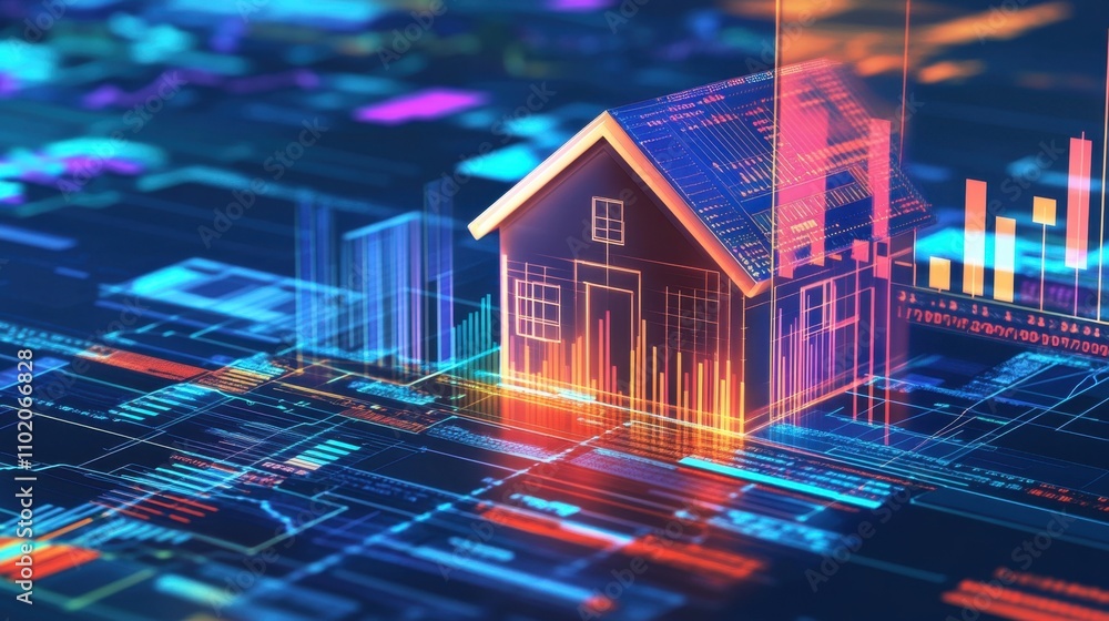 Poster futuristic digital home concept with data visualization graphics