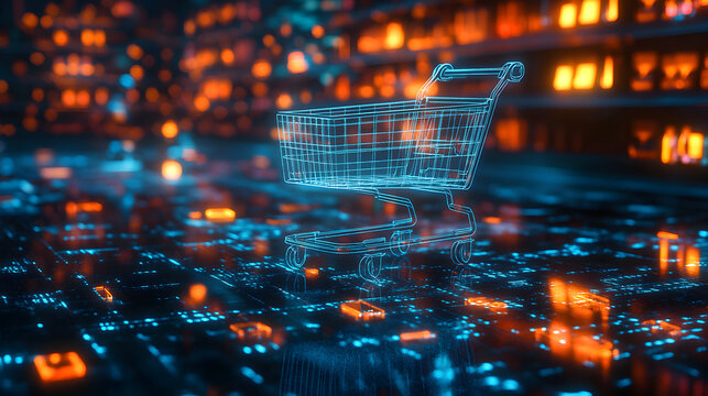 Innovative digital shopping experience virtual cart e-commerce sector digital content futuristic environment tech perspective modern retail