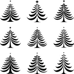 Unique Christmas Tree Silhouette Vector Bundle Ready for Festive Designs.