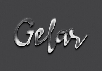 Chrome metal 3D Indonesian name design of Gelar on grey background.