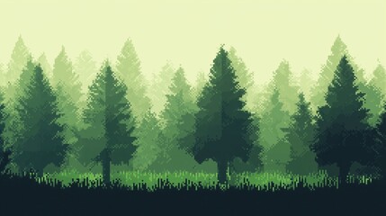 Fototapeta premium Serene Forest Landscape in Pixel Art