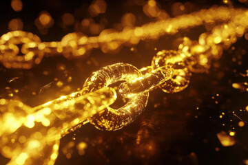 Golden Blockchain Links in a Futuristic Glow