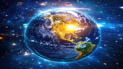 Holographic Earth with digital trade connections, global network, international trading