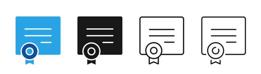 Certificate icons set. Quality certificate flat and line icon vector