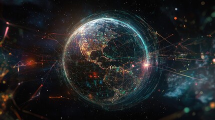 Obraz premium Holographic Earth with digital trade connections, global network, international trading